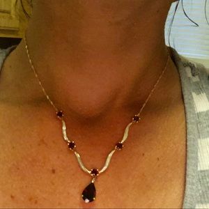 14k yellow gold garnet and diamond necklace